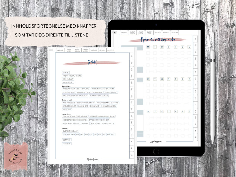 Hjemmets ryddelister - digital planlegger fra Bye9design